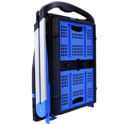 2-Tier Folding Shopping Cart with Baskets, Foldable Grocery Carts on Wheels for Market, Heavy Duty Utility Wagon Foldable Market Cart for Groceries Laundry Apartment Shopping Carts On Wheels