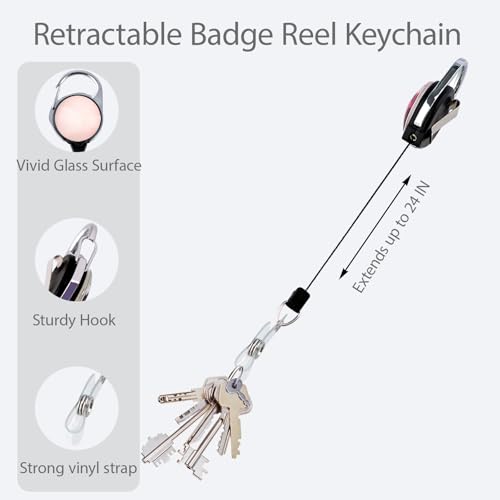 Orange & Pink Badge Reel Retractable ID Holder Cute Name Reel Clip Vertical ID Key Card Badge Holder for Women Nurse Teacher Preppy School Student - color: Orange & Pink