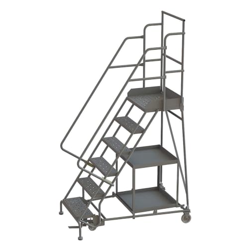 Tri-Arc KDSP106242 6-Step Stock Picking Industrial & Warehouse Steel Rolling Ladder with Grip Strut Tread - size: 6-Step, style: Grip Strut Tread