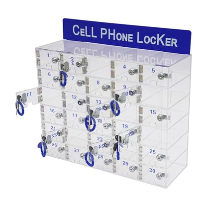 30 Slots Cell Phone Storage Box Clear Acrylic Wall-Mounted Cell Phone Lockers Storage Cabinet Bin with Door Locks for Classroom School Students Office Factory Employees - size: 30 Slots-Acrylic