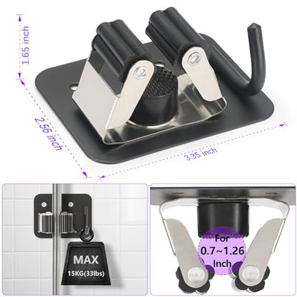 Broom Holder Wall Mount Rack, 304 Stainless Steel Mop and Tool Organizer - color: Black-Silver