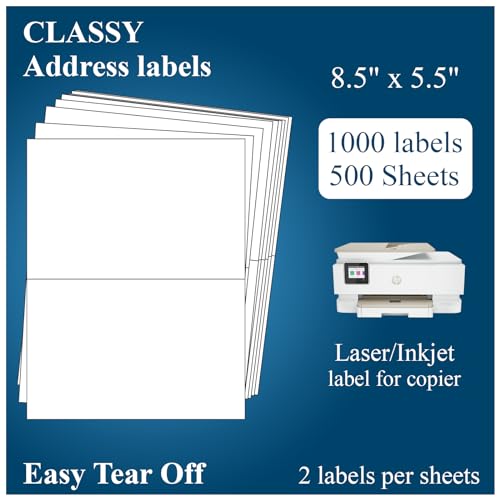 2UP - Sticker Paper, 11" x 8.5" Half Sheet Shipping Address Labels - size: 8.5"x5.5"(2UP), style: 500 Sheets