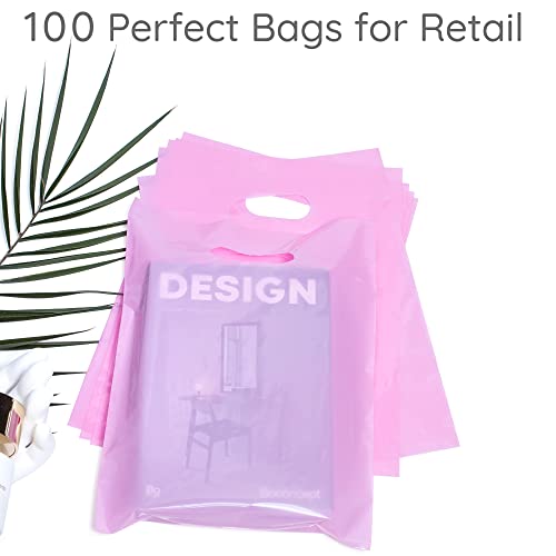 100 Pastel Pink Plastic Bags With Handles 9x12 Merchandise Bags - color: Pastel Pink