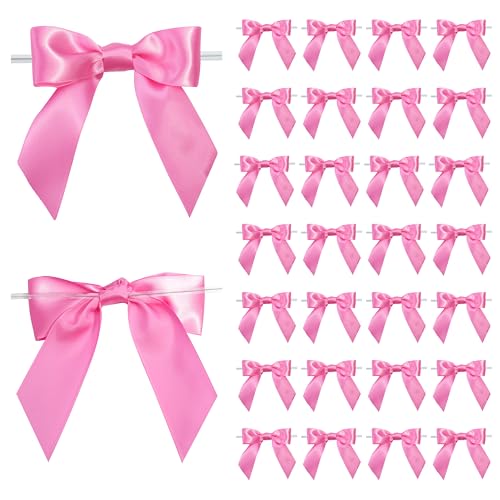 Hot Pink Satin Ribbon Twist Tie Gift Bows 5 Inch 36 Pack - color: Hot Pink