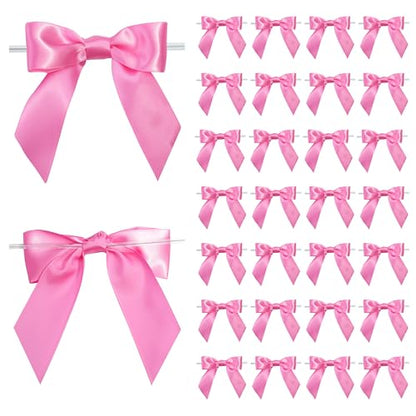 Hot Pink Satin Ribbon Twist Tie Gift Bows 5 Inch 36 Pack - color: Hot Pink
