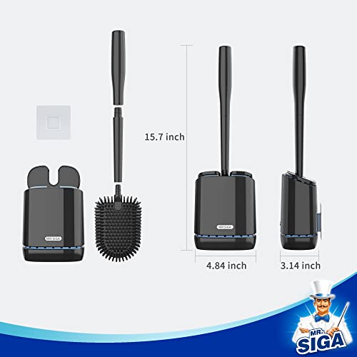MR.SIGA Toilet Bowl Brush and Holder, Wall Mounted Toilet Brush, Black - color: Black, size: 4.8"L x 3.1"W x 15.7"H