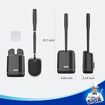 MR.SIGA Toilet Bowl Brush and Holder, Wall Mounted Toilet Brush, Black - color: Black, size: 4.8"L x 3.1"W x 15.7"H