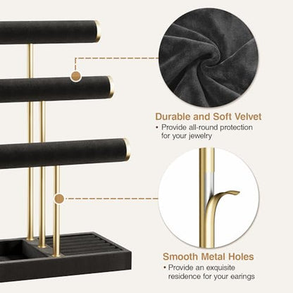 Jewelry Organizer Stand Display, 3 Tier Velvet Bracelet Holder, Black - color: Black, size: Standard
