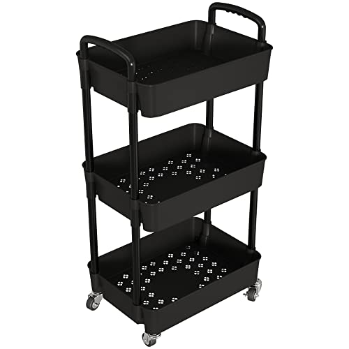 3 Tier Rolling Cart with Wheels, Utility Storage Carts,Black - color: Black, size: 3-Tier