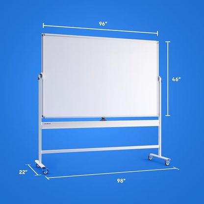 Kamelleo Rolling Whiteboard on Wheels 96" x 46", Double Sided White Board - color: Pearl White, size: 96x46