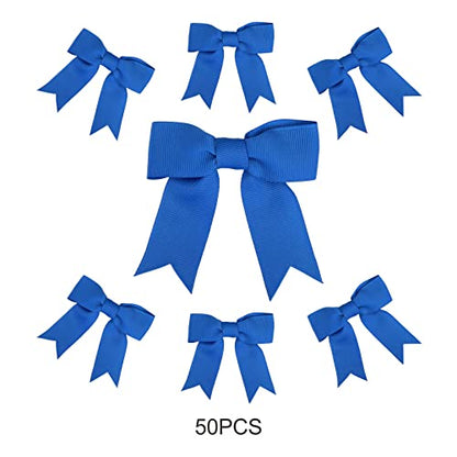 Meseey 50 Pcs 3 Inches Royal Blue Grosgrain Ribbon Twist Tie Bow Pretied Premade Craft Bows for Treat Bags Gift Wrapping Basket Wedding Baby Shower Brithday Valentine's Day Christmas Party - color: Blue