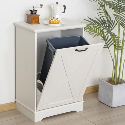 13 Gallons Tilt Out Trash Can Cabinet, Antique White - color: White