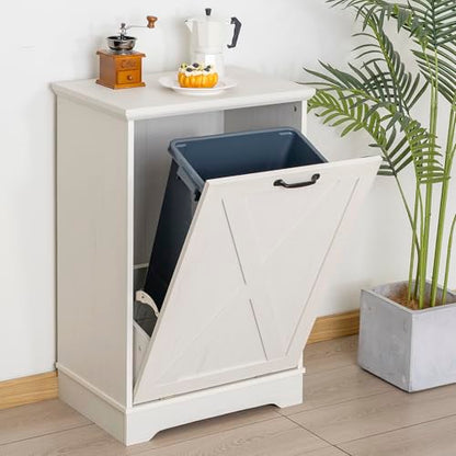 13 Gallons Tilt Out Trash Can Cabinet, Antique White - color: White