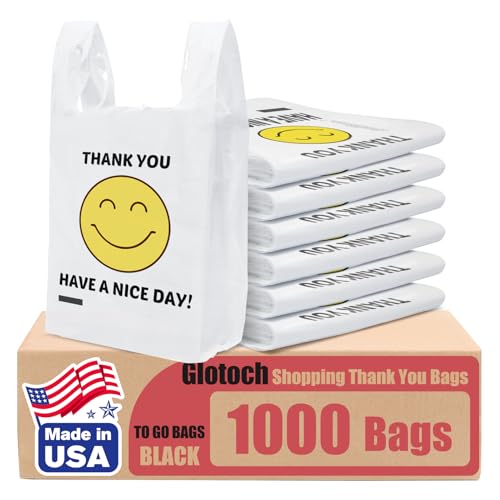 Glotoch 1000 Count Plastic Thank You T-shirt Bags Smile Face - color: White Smile