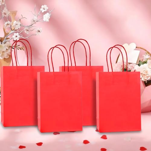 Piqiya Small Plain Kraft Paper Gift Bags with Handles - Red, 24pcs for Birthday, Wedding, Grocery, Retail, Business, Goody, Craft Bags - color: red