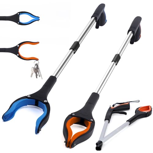 Grabber Reacher Tool 2-Pack, 32" Foldable Reacher Grabber Pickup Tool with 90° Rotating Jaw & Magnet, Trash Picker Upper Grabber, Lightweight Grabbers for Seniors Heavy Duty - color: Blue+orange