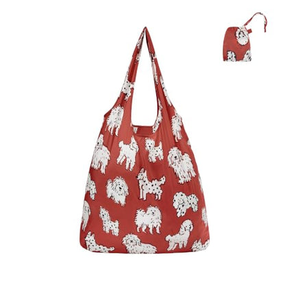 Stelle Lightweight Reusable Grocery Bag with Handles Ripstop Nylon Foldable Tote Shopping Bags for Travel and Groceries - color: Charlie Pals | Maroon