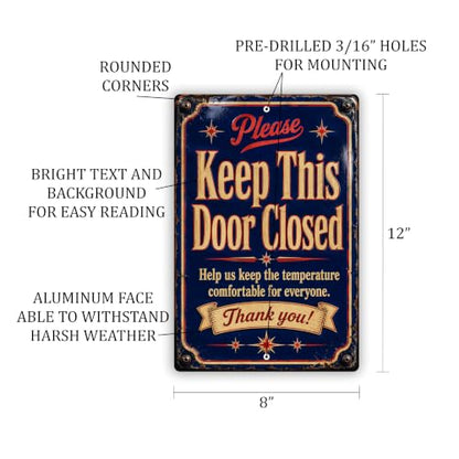 Keep This Door Closed Vintage Enamel Business Sign - style: Keep This Door Closed