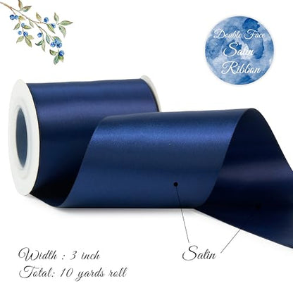Navy Blue Double-Faced Satin Ribbon, 3 Inch x 10 Yards - color: Navy