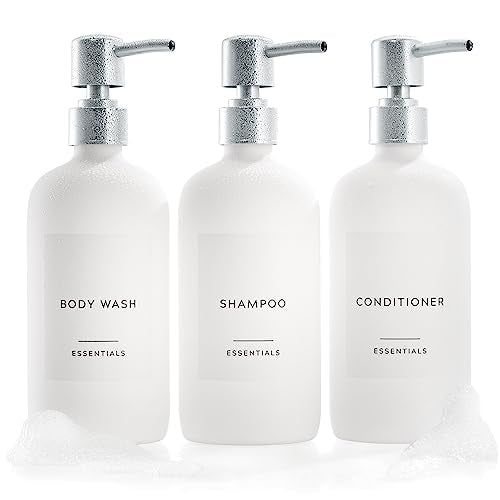 Stylish Shampoo & Conditioner Dispenser Set of 3 - White 21oz Bottles - color: White