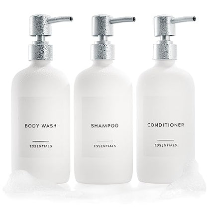 Stylish Shampoo & Conditioner Dispenser Set of 3 - White 21oz Bottles - color: White