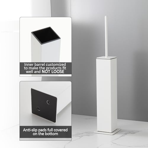 BGL Toilet Brush with Holder Set White Aluminium Standing for Bathroom Toilet Bowl Cleaner Brush and Holder Set, Square Design - color: White-standing