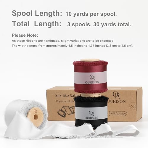 Silk Satin Ribbon 1-1/2 Inch x 30 Yards Gray & Black & Burgundy - color: Gray& Black& Burgundy