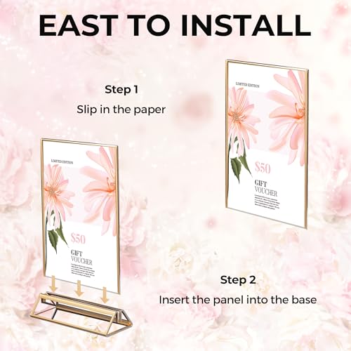 14 Pack Acrylic Sign Holder 4x6 Gold Frames, Wedding Table Number Holders Double Sided Vertical Clear Display Stand, Picture Holders for Tables, Menus, Flyers, Party and Office Decor