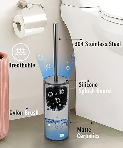 Matt Gray Ceramic Toilet Brush and Holder Set - color: Matt Gray, size: Set/2