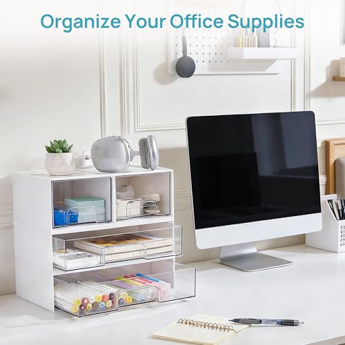 Vtopmart White Stackable Storage Drawers, 2 Pack Wide Organizers - style: Wide-2pack-White