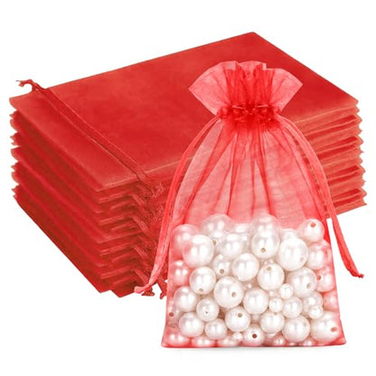 G2PLUS 25PCS Red Organza Bags, 5x7 in Sheer Jewelry Pouches - color: Red