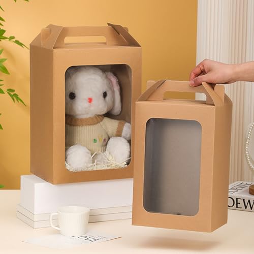 Enorteen 12 Pcs Kraft Paper Gift Bags with Transparent Window Gift Boxes for Bridal Shower Present Festivals Party