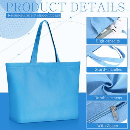 Epakh 8 Pack Canvas Tote Bag Bulk with Zipper, 16.5 x 13 Inch, Blue - color: Blue, size: 16.5 x 13 Inch