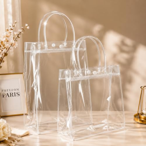 SHIPKEY 10 PCS Clear Gift Bags with Handle 8x4x11in PVC Shopping Bag - color: Clear - Medium