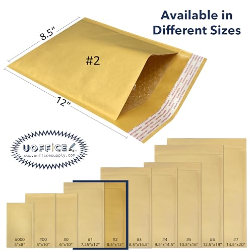 Kraft bubble mailers, Mailing envelopes 100-pack #2-8.5" x 12", Padded shipping,Golden kraft bubble mailer, Self sealing paper - size: #2 - 8.5" x 12"