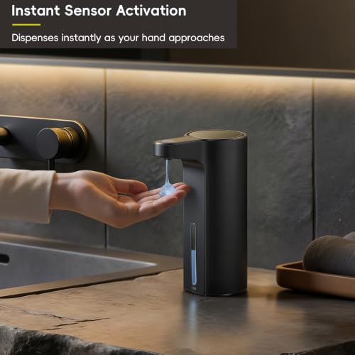 EKO Aroma 9 fl oz Automatic Liquid Soap Dispenser, Rechargeable Soap Dispenser for Kitchen and Bathroom with Adjustable Volume Control (Matte Black Steel) - color: Matte Black, size: 9 oz