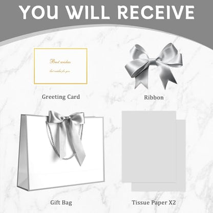 YoungTree White-Silver 12.6" Medium Gift Bags with Handles, Gift Bag Set - color: 1PCS Large White-Silver