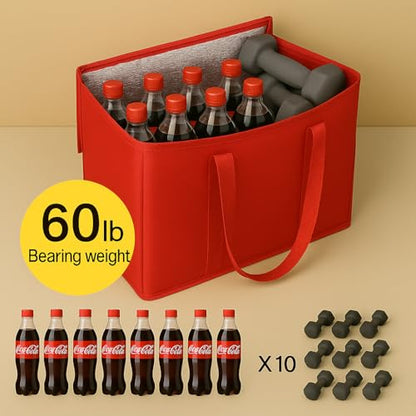 musbus 2Pk Insulated Reusable Grocery Bags, Collapsible Cooler Bag for Groceries, Heavy Duty Large Insulated Bag (Large, Bright Red) - color: Red, size: X-Large（16W x 12.5H x 9D）