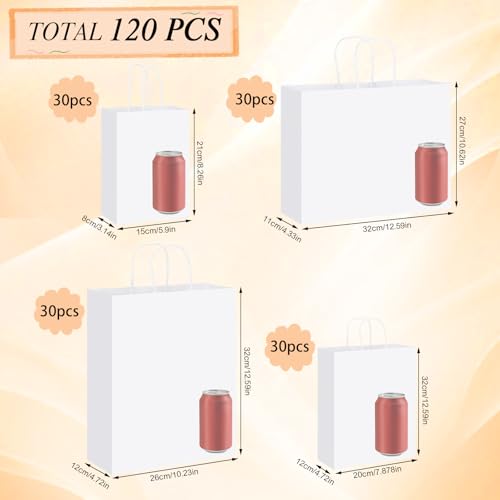 woric 120 PCS White Gift Bags with Handles, 4 Sizes Large Gift Bags