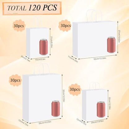 woric 120 PCS White Gift Bags with Handles, 4 Sizes Large Gift Bags