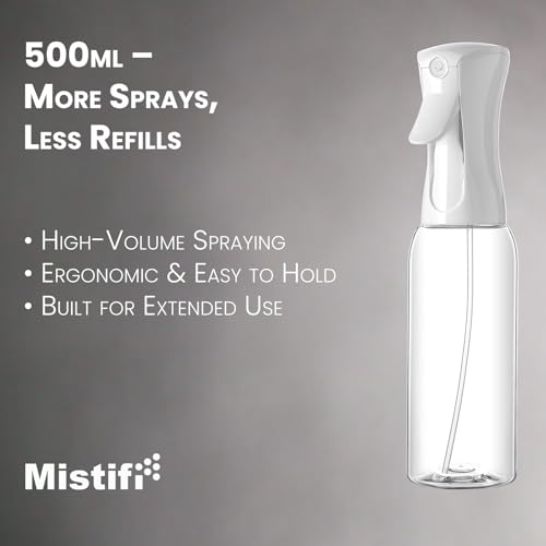 Mistifi Continuous Mist Spray Bottle – Ultra Fine Refillable Water Mister for Hair, Plants, Cleaning, Skincare, Salon & Home Use (500ml 2Pcs, Transparent bottle) - color: Transparent bottle, style: 500ml 2Pcs