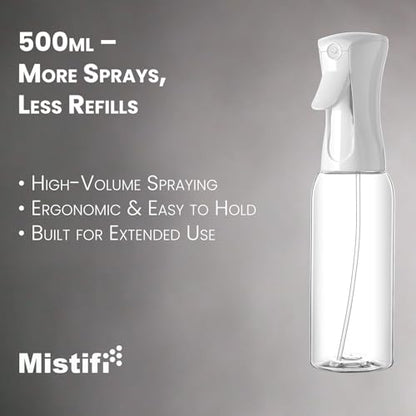 Mistifi Continuous Mist Spray Bottle – Ultra Fine Refillable Water Mister for Hair, Plants, Cleaning, Skincare, Salon & Home Use (500ml 2Pcs, Transparent bottle) - color: Transparent bottle, style: 500ml 2Pcs