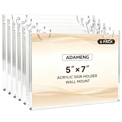 6 Pack 5"x 7" Horizontal Wall Mount Acrylic Sign Holder, Clear Frame with Adhesive Tape & Screws for Store Office Home