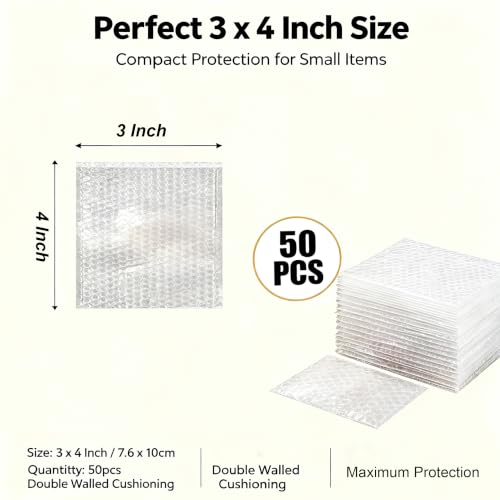 3x4Inch Bubble Out Bags 50pcs, Double Walled Cushioning Pouches Bag - size: 3x4Inch(50Pack)