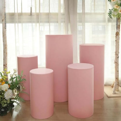 Efavormart Set of 5 | Dusty Rose Spandex Cylinder Plinth Display Box Stand Covers, Stretchable Pedestal Pillar Prop Covers - 160 GSM - color: Dusty Rose, size: Spandex Cylinder Covers