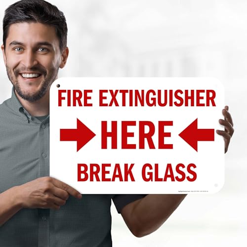 Fire Extinguisher Here Break Glass Sign, (MS-25700) 12x18 Inches, 55 mil thick HDPS (high density polystyrene), Made in USA by My Sign Center - size: 12x18 Polystyrene