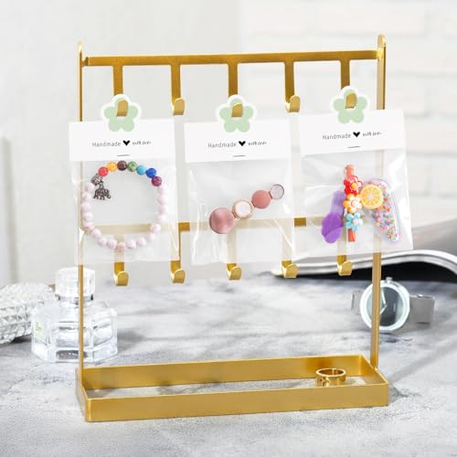joycraft Jewelry Packaging for Small Business – 100Pcs White Bracelet Display Cards with Clear Bags, Small Handmade Jewelry Display Set for Bracelets, Key Chains, Earring, DIY Craft - color: White with Green