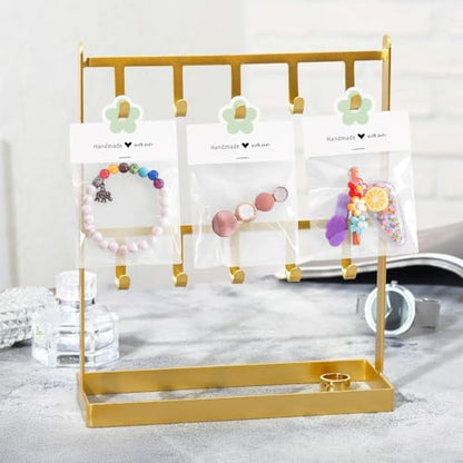 joycraft Jewelry Packaging for Small Business – 100Pcs White Bracelet Display Cards with Clear Bags, Small Handmade Jewelry Display Set for Bracelets, Key Chains, Earring, DIY Craft - color: White with Green