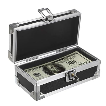 Hipiwe Lockable Cash Box with Key and Single Row Currency Tray - color: Black+Silver, size: Small
