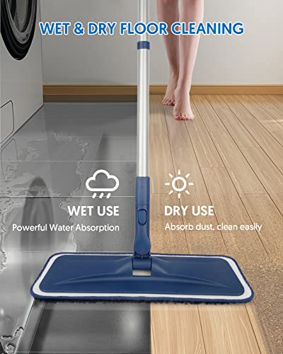 BPAWA Microfiber Mops for Floor Cleaning: Flat Mop for Wood Laminate Tile - color: Darkblue